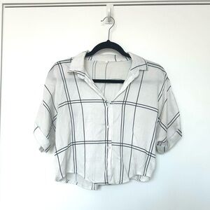 Linen cropped short sleeve button up